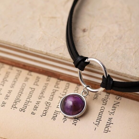 Jewelry Gothic Choker Black Faux Leather Crystal Pendant Gift for Women - Picture 6 of 7